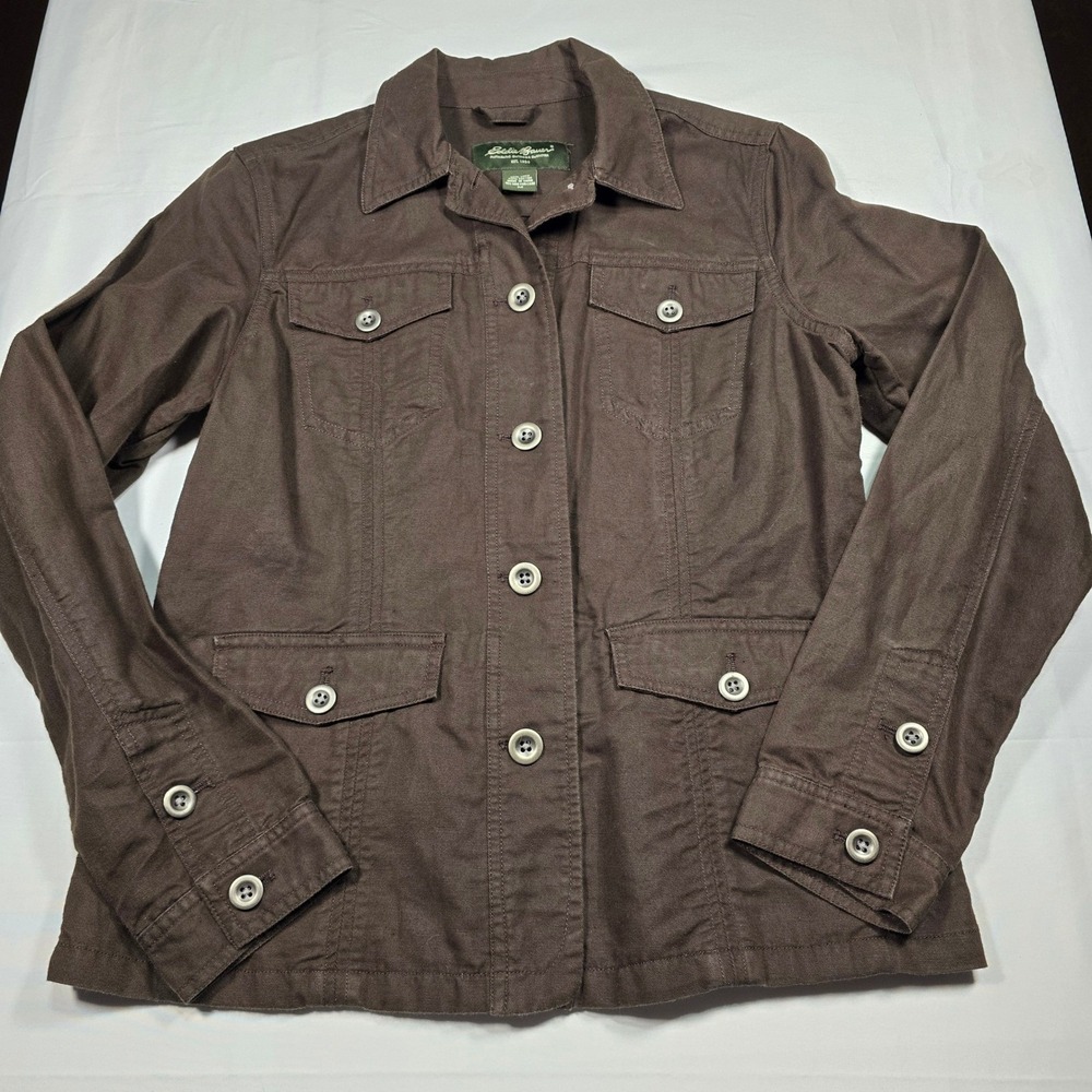Y2K Eddie Bauer Linen Cotton Utility Jacket‎ Women's Coastal Gorpcore Brown